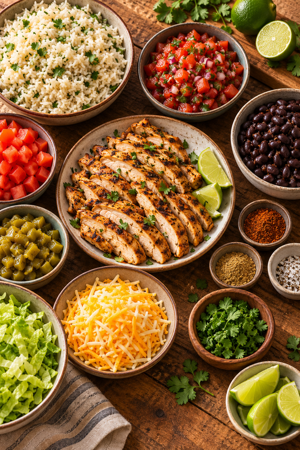 Ingredients for slow cooker chicken burrito bowls