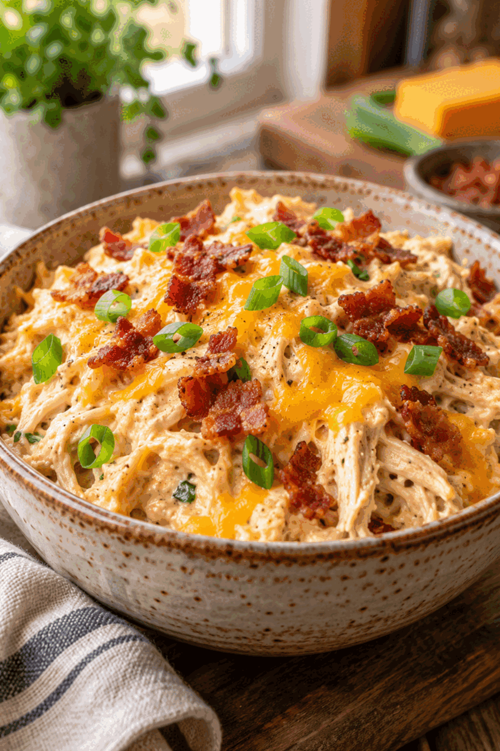 Slow cooker crack chicken with bacon and cheddar