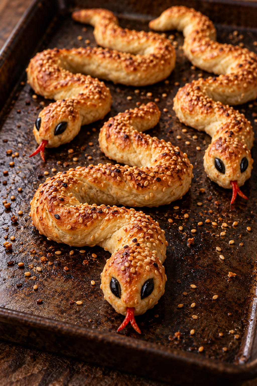 snake breadsticks shaping and baking process