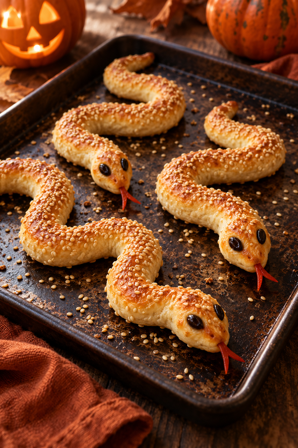 finished snake breadsticks snack ready to serve