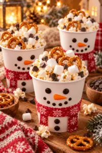 snowman snack cups served in clear cups