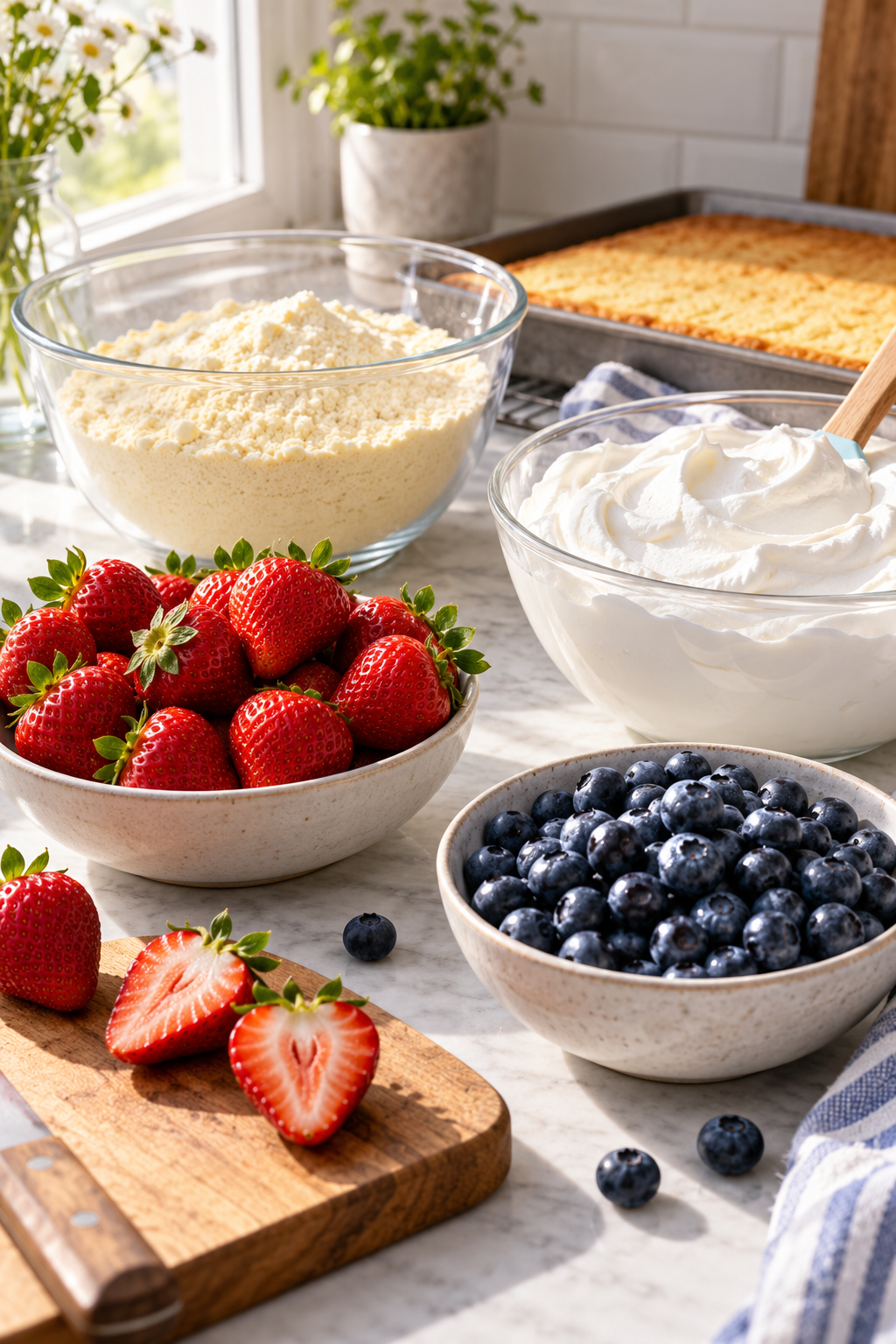 ingredients for a strawberry blueberry trifle
