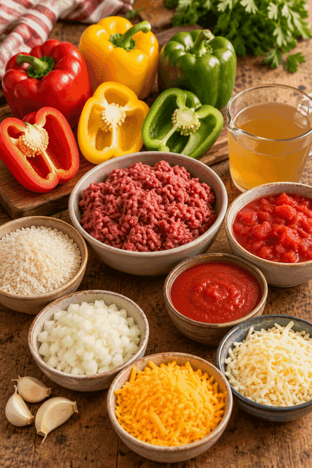 Ingredients for stuffed pepper casserole