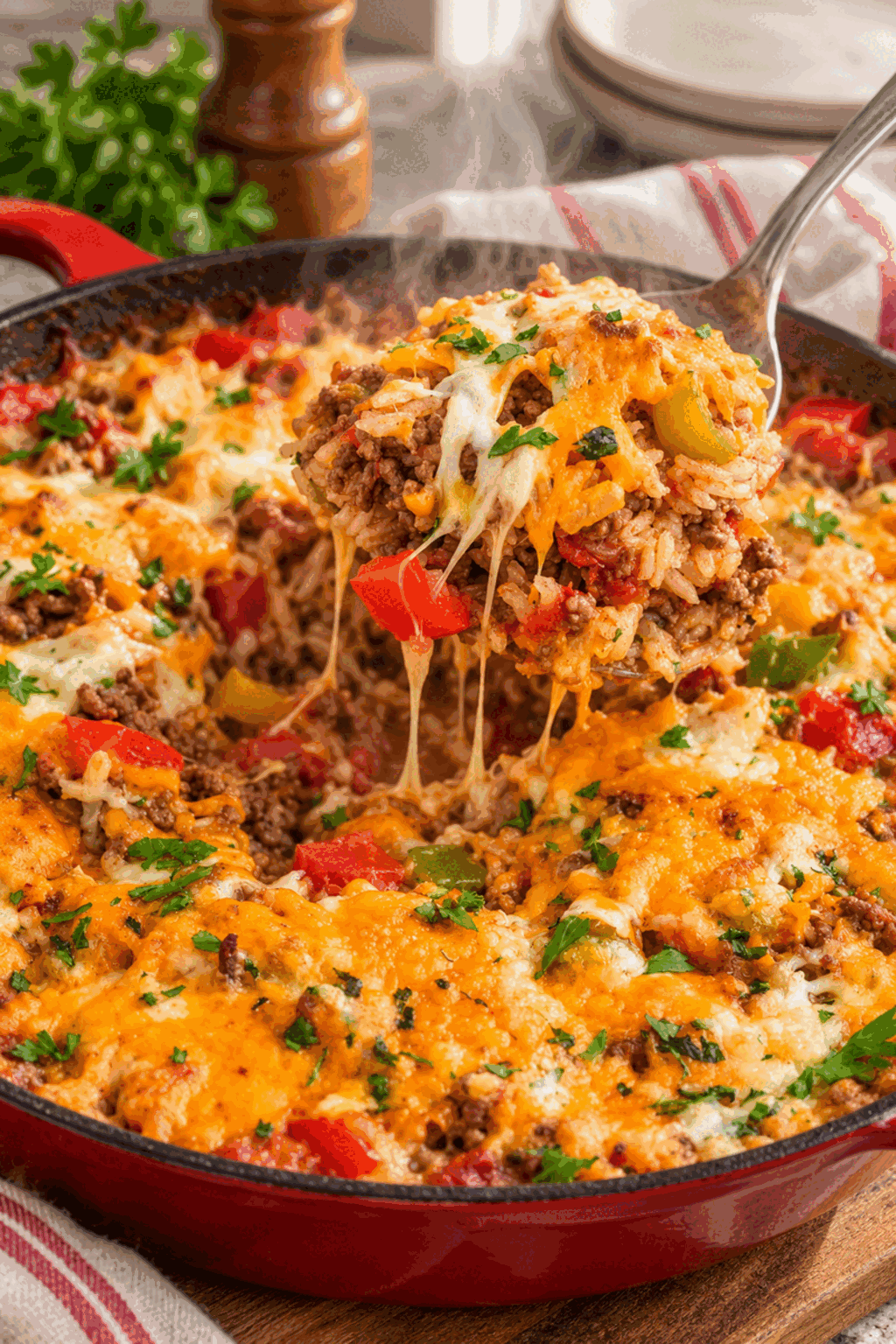 Preparing stuffed pepper casserole in an oven-safe skillet