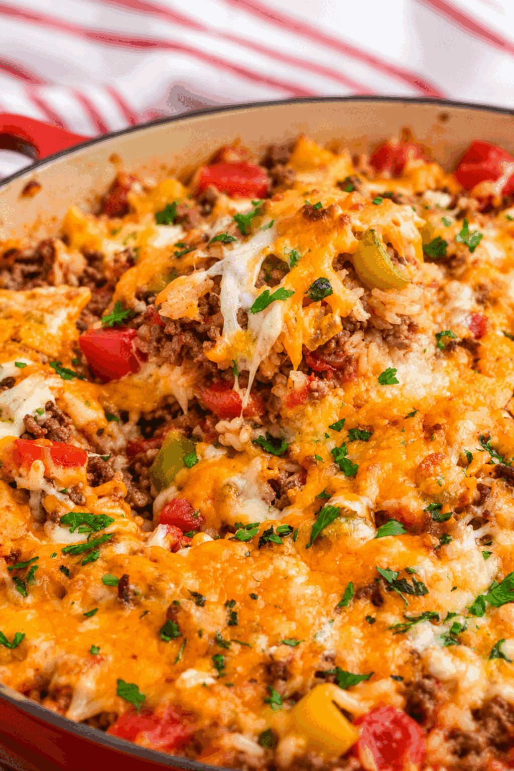 Finished stuffed pepper casserole with melted cheese
