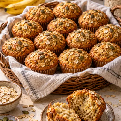 Superfood breakfast muffins with banana, oats, and seeds