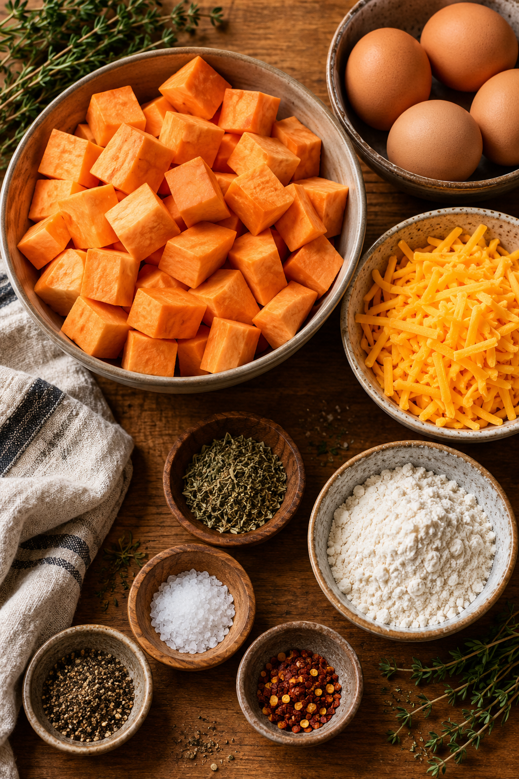 Ingredients for sweet potato frittata slices