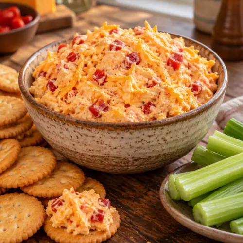 pimento cheese spread in a serving bowl