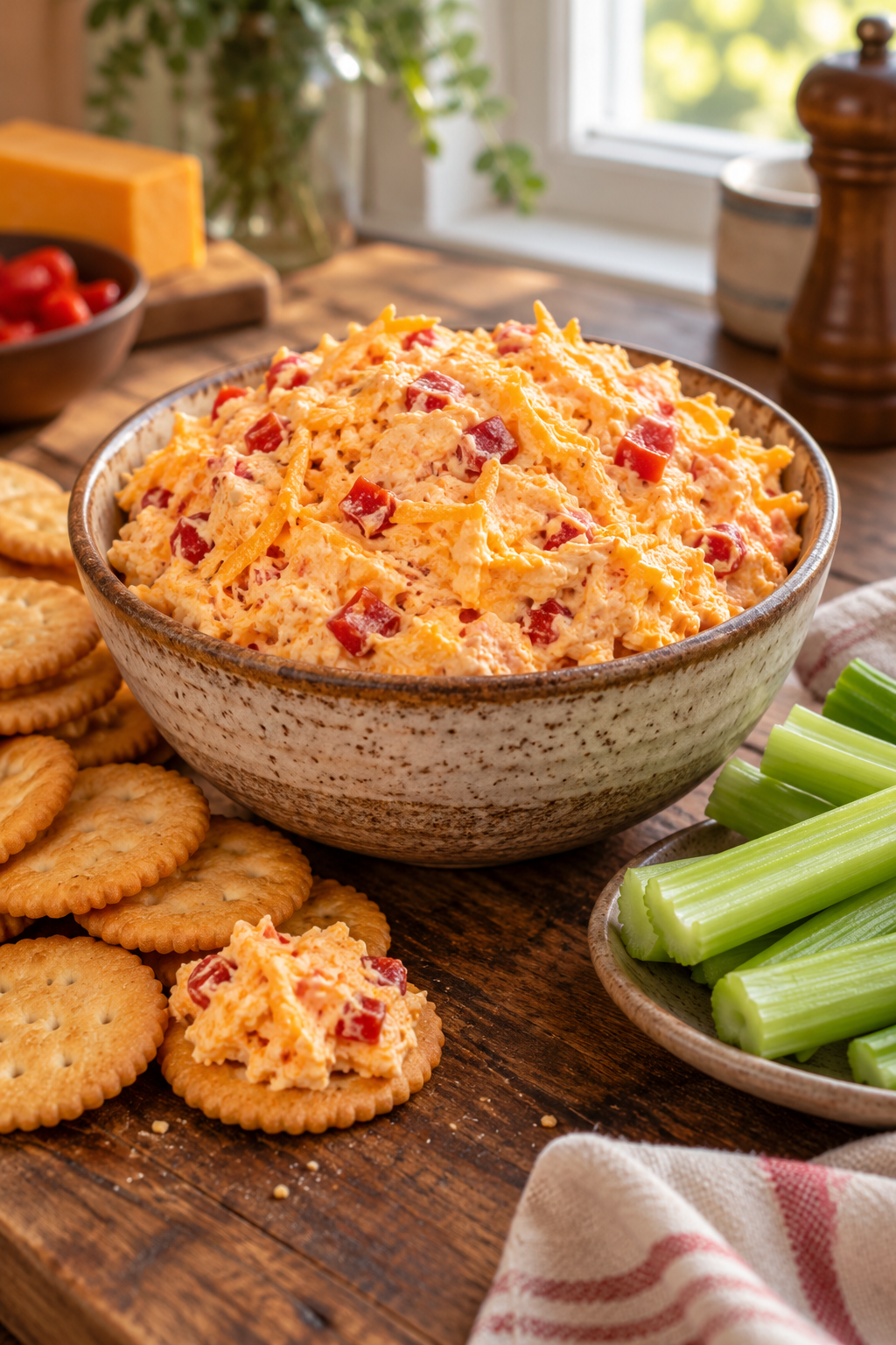 pimento cheese spread in a serving bowl