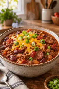 A bowl of finished crockpot chili