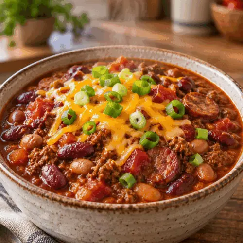 A bowl of finished crockpot chili