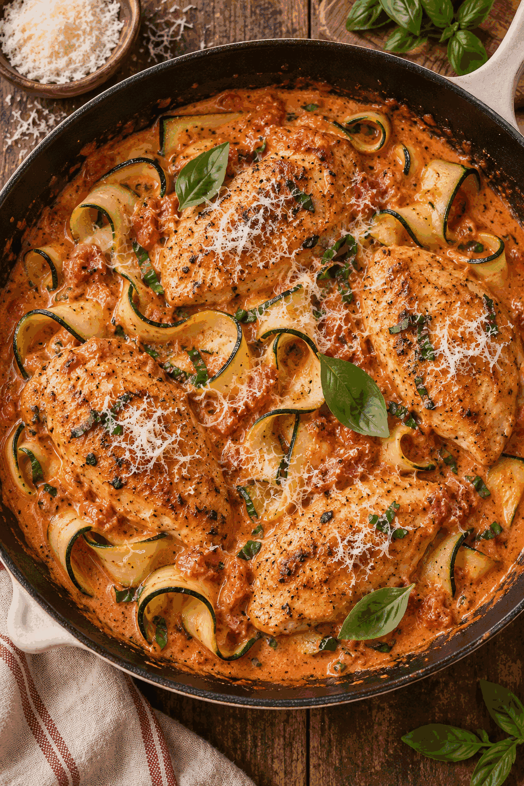 Vodka sauce chicken with zucchini noodles