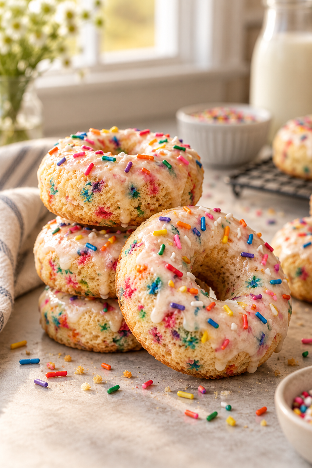 baked funfetti donuts ready to serve