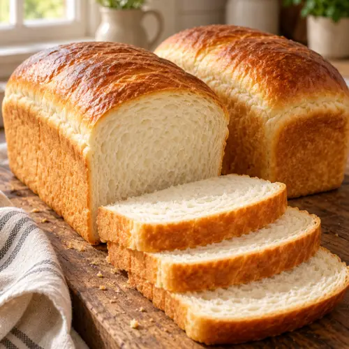 White bread loaves with a soft fluffy crumb