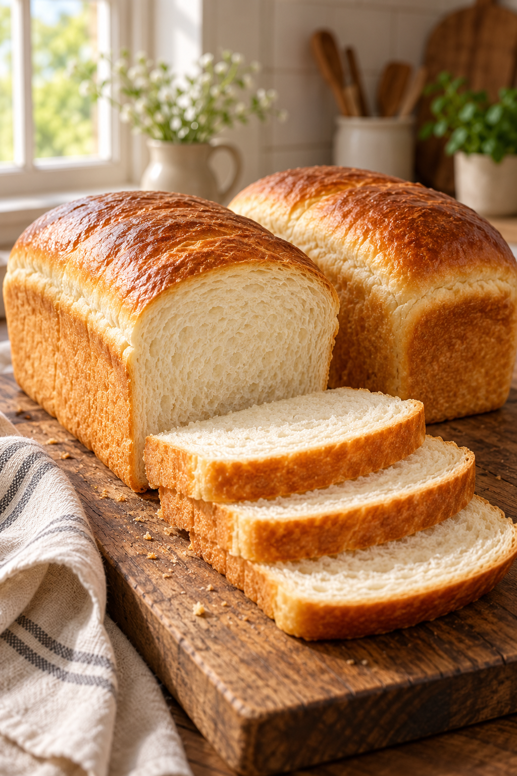 White bread loaves with a soft fluffy crumb