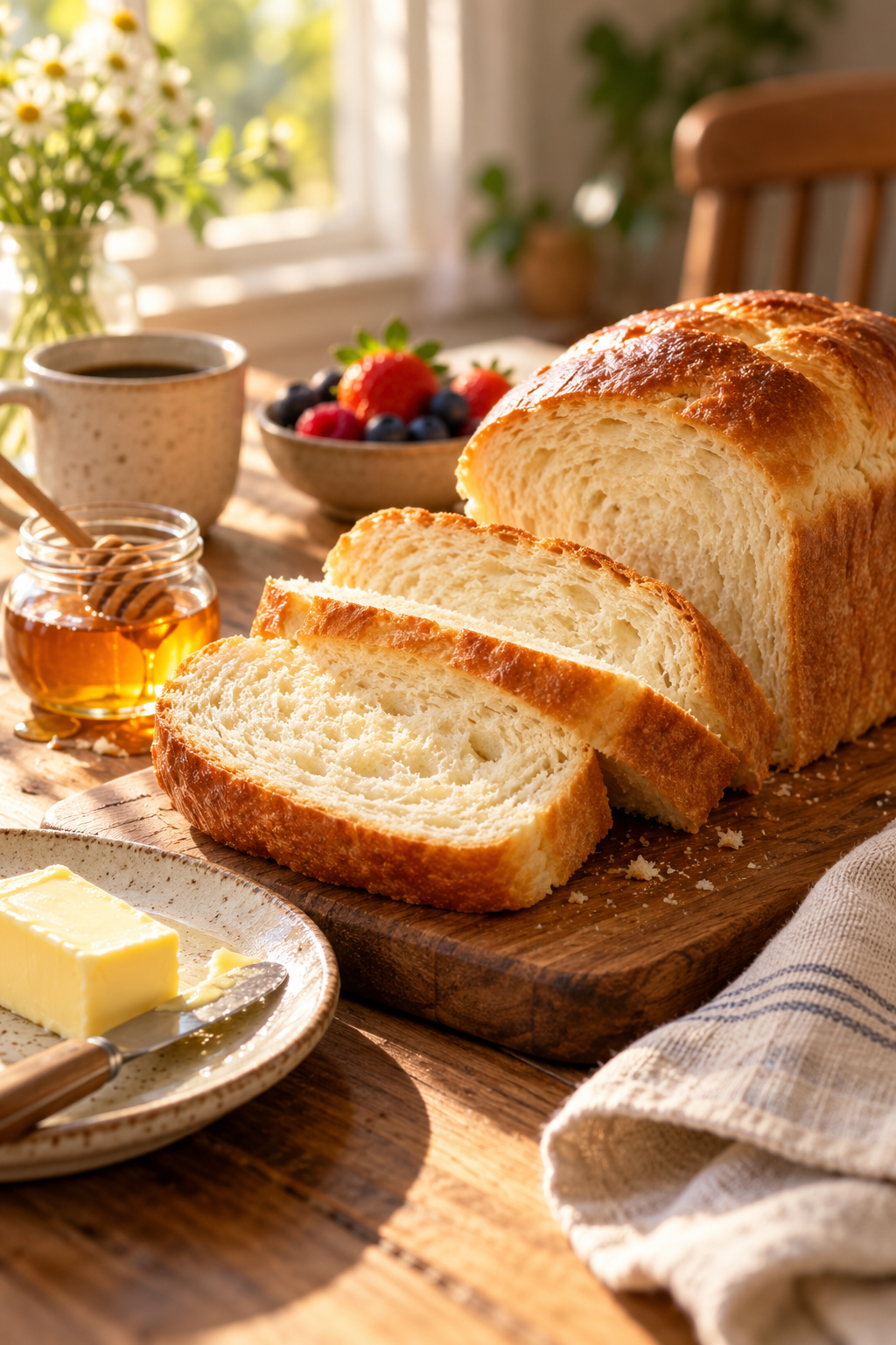 Sliced white bread with a soft crumb